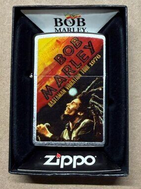 Bob Marley Rastaman Vibration Brushed Chrome Zippo Lighter Brand New